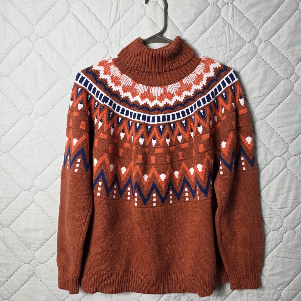 Western Rust Fair Isle Turtleneck Sweater Shirt Sz L - Picture 7 of 8